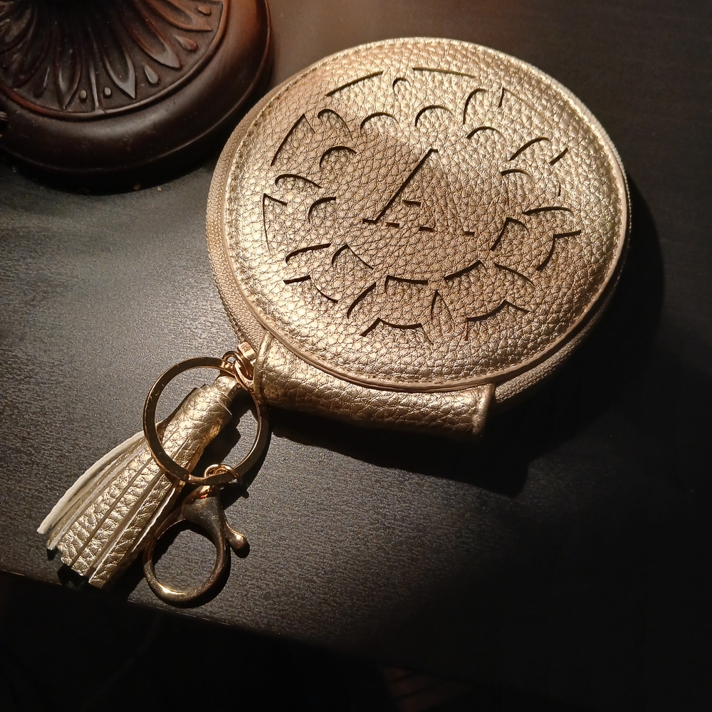 Gold Leather Tassel Keychain Pouch
